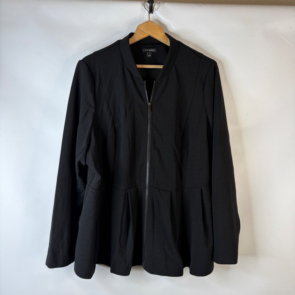 Lane Bryant Jacket Women 24 Black Peplum Zip Front Mock Neck Plus Size Stretch
